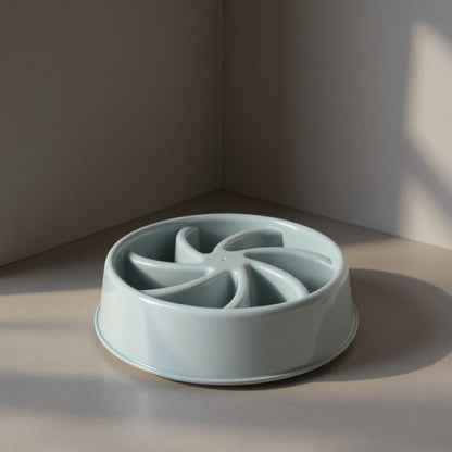 Animoo light blue PP plastic anti-gulp dog and cat bowl with maze design to slow eating.