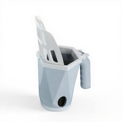 Animoo self-cleaning litter scoop with integrated waste bin and ergonomic handle. Grey plastic.