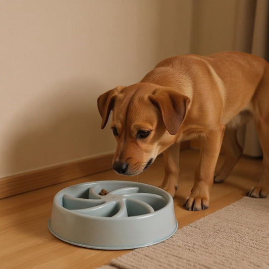 Animoo light blue PP plastic slow feeder dog and cat bowl with maze design