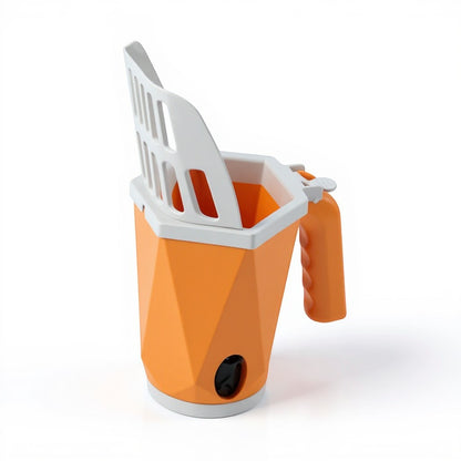 Animoo yellow self-cleaning litter scoop with integrated waste bin and handle. Includes garbage bags.